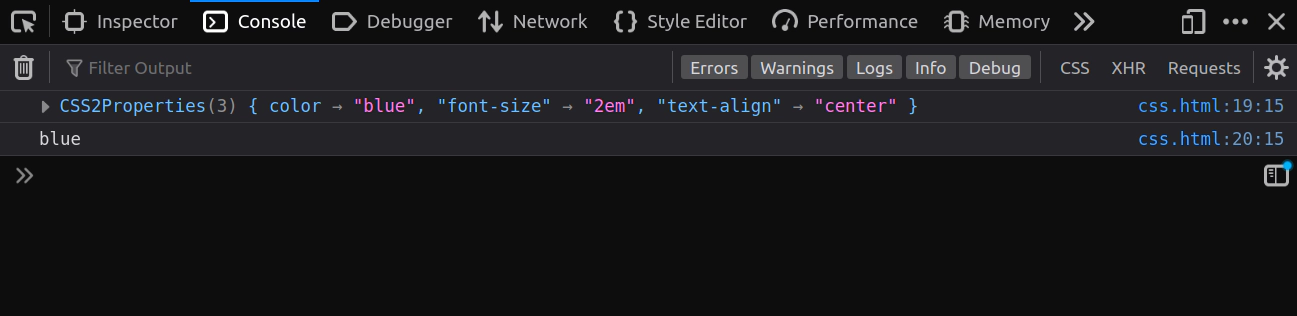 CSS Styles in Console