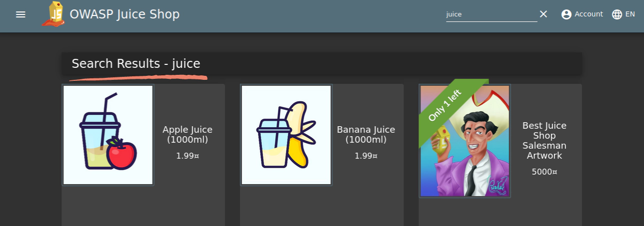 Juice Shop Search Result